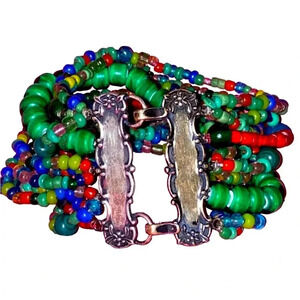 African Trade Bead Beaded Multistrand Sterling Silver Bracelet T Foree Hunsicker